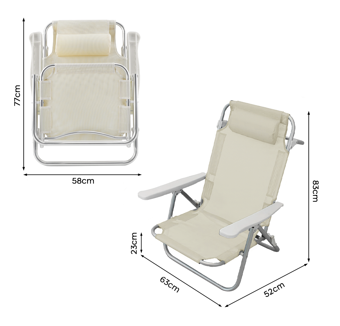 2 pièces Chaise de Plage Transat Aluminium avec Coussin Inclinable en Textilène