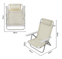 2 pièces Chaise de Plage Transat Aluminium avec Coussin Inclinable en Textilène