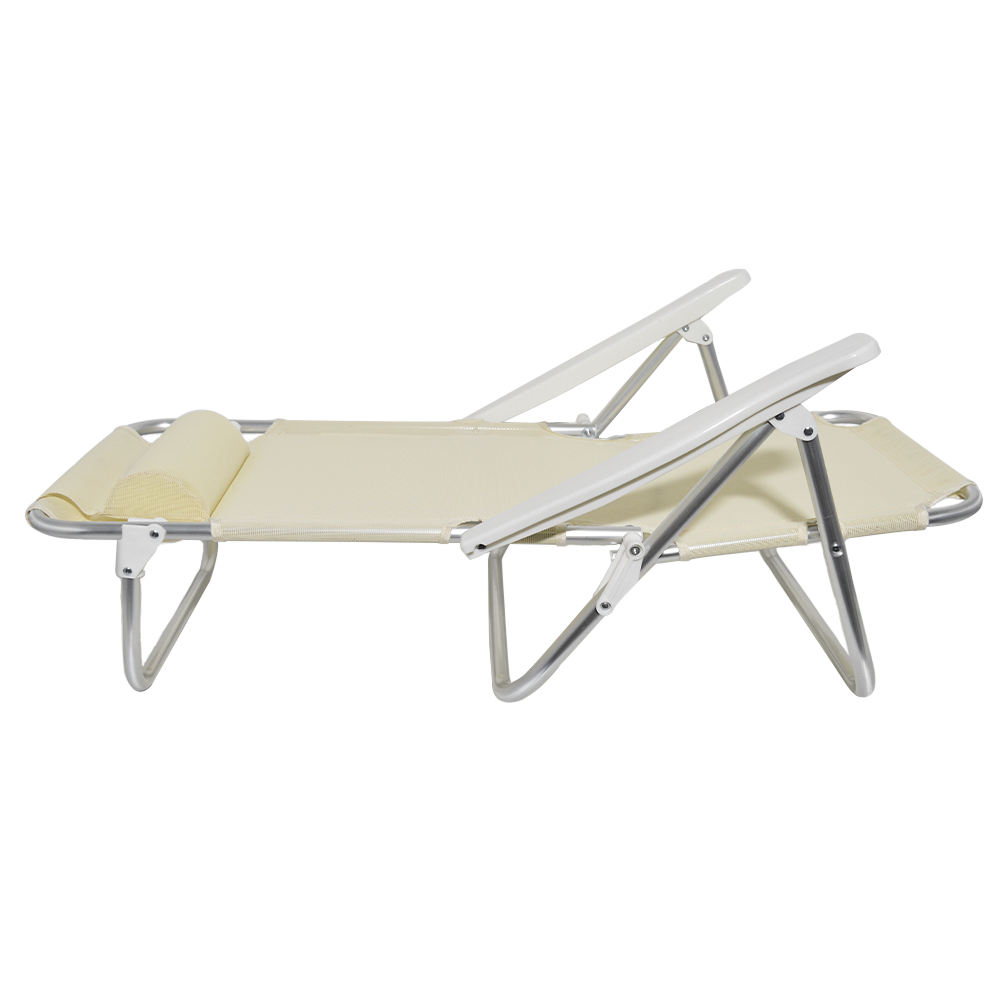 2 pièces Chaise de Plage Transat Aluminium avec Coussin Inclinable en Textilène