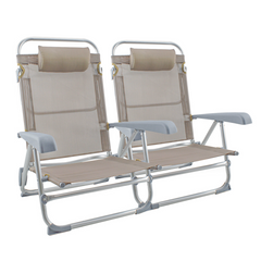 2 pièces Chaise de Plage Transat Aluminium avec Coussin Inclinable en Textilène
