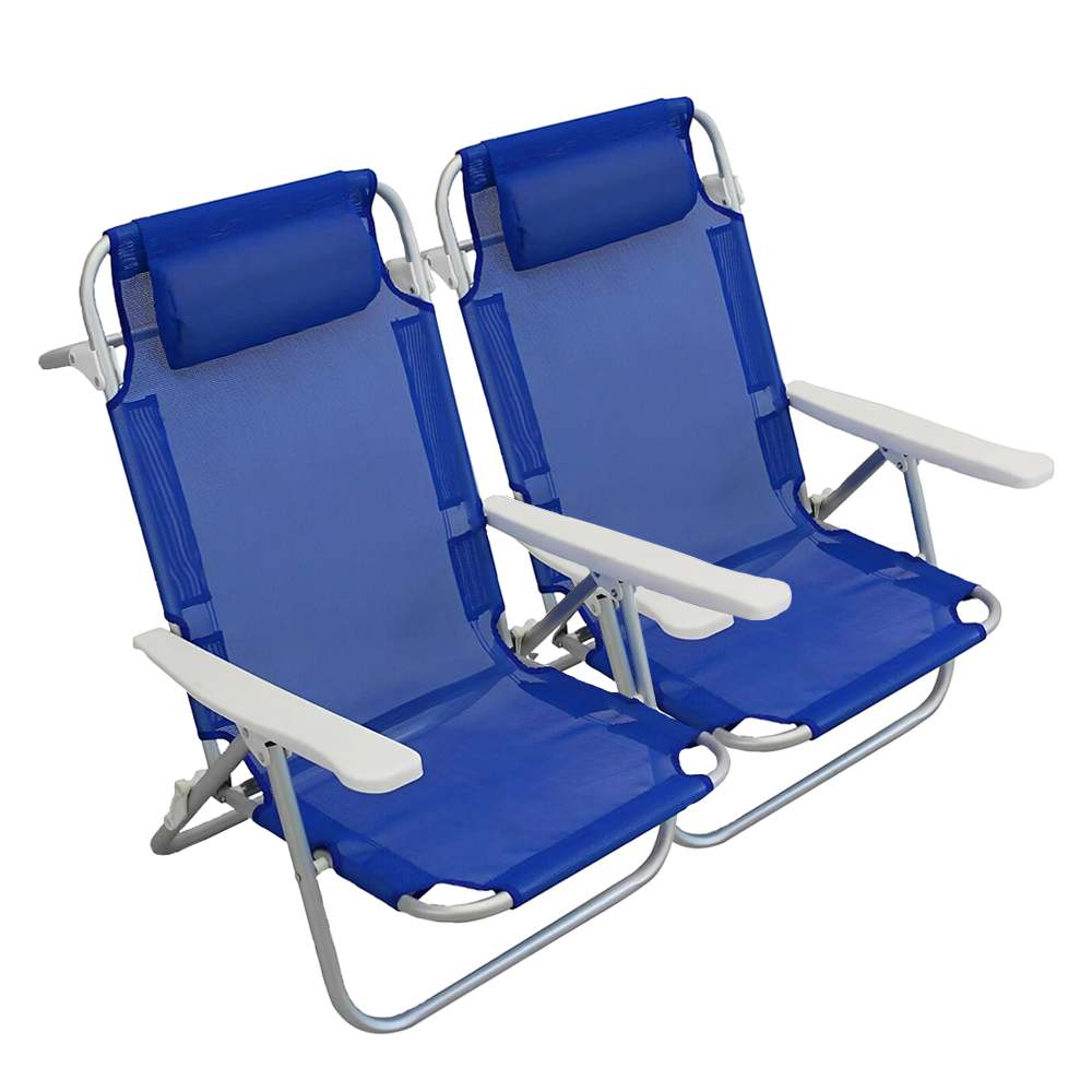 2 pièces Chaise de Plage Transat Aluminium avec Coussin Inclinable en Textilène