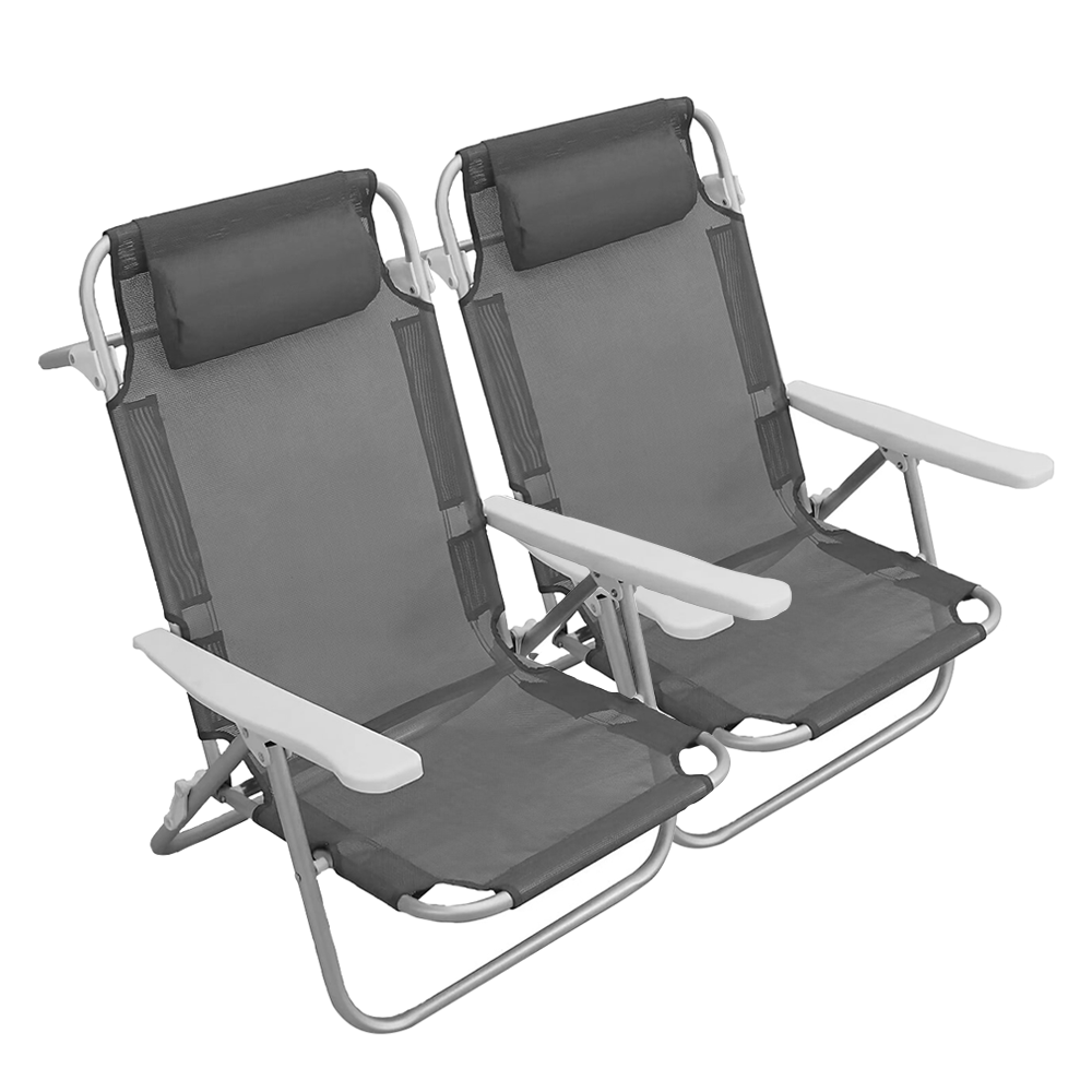 2 pièces Chaise de Plage Transat Aluminium avec Coussin Inclinable en Textilène