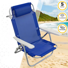 2 pièces Chaise de Plage Transat Aluminium avec Coussin Inclinable en Textilène