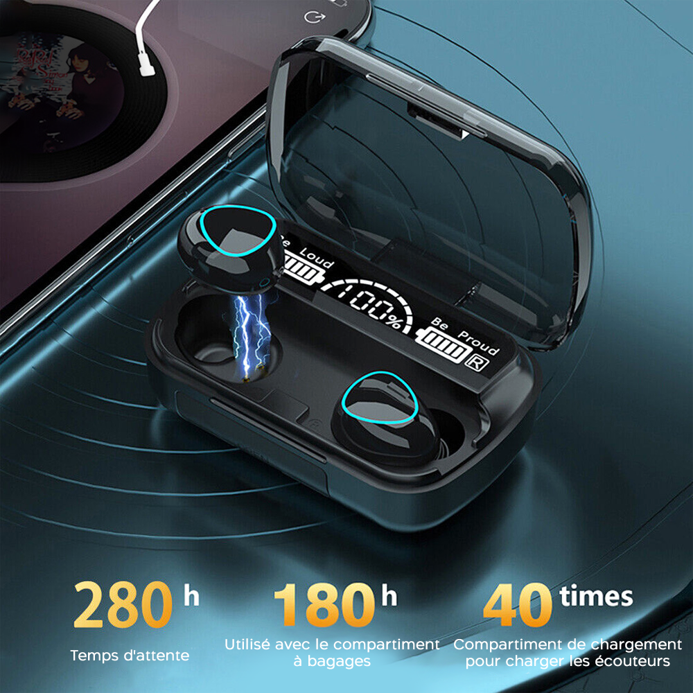 Écouteurs tactiles sans fil Bluetooth 5.3 Microphone affichage LED, sans fil