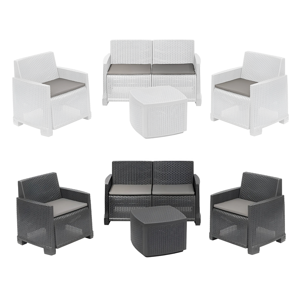 Ensemble jardin rotin COMO Salon Canapé Fauteuils Table polypropylène rotin 4plz