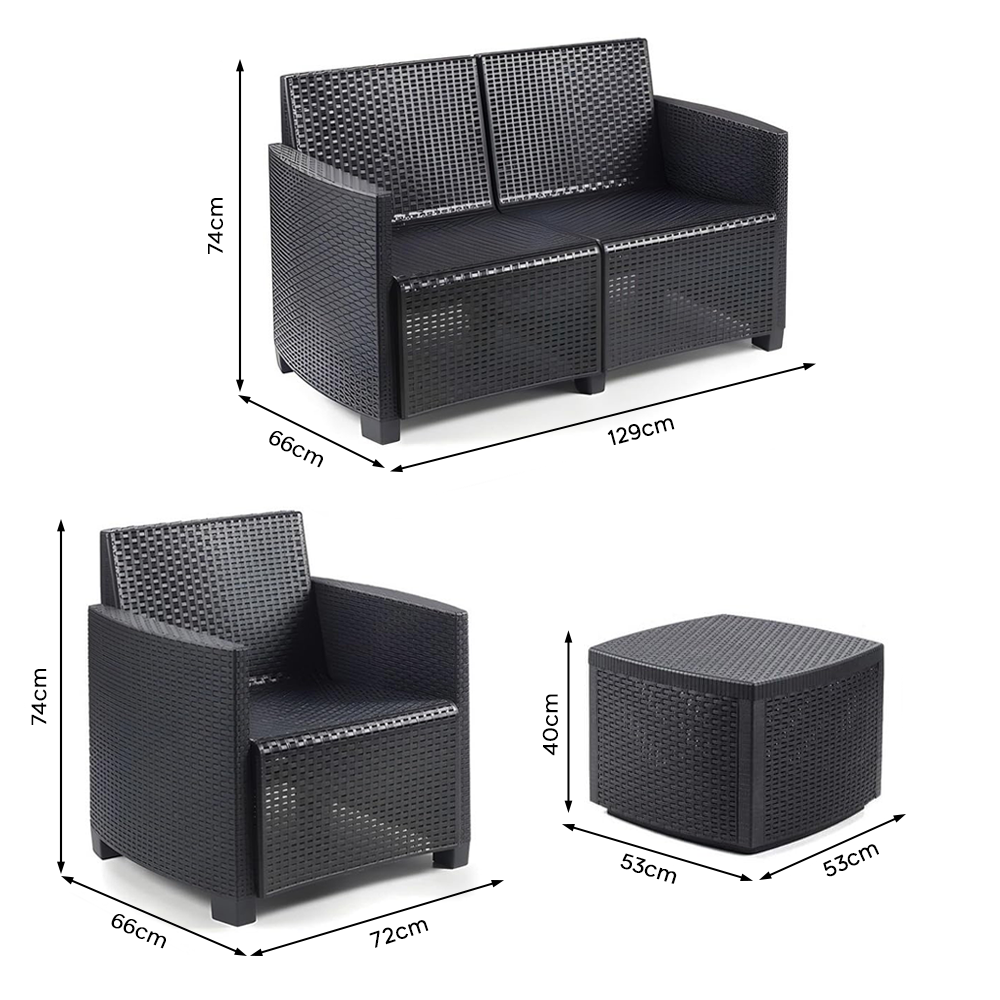 Ensemble jardin rotin COMO Salon Canapé Fauteuils Table polypropylène rotin 4plz
