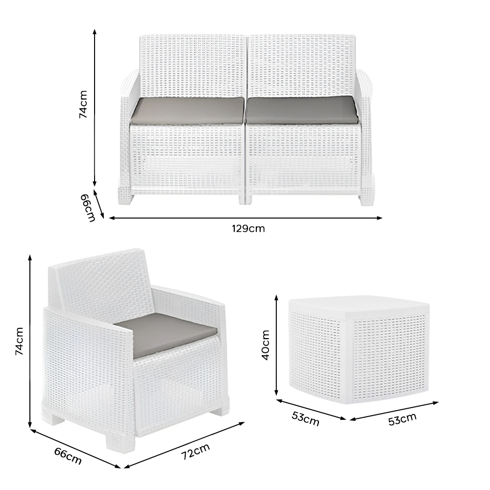 Ensemble jardin rotin COMO Salon Canapé Fauteuils Table polypropylène rotin 4plz
