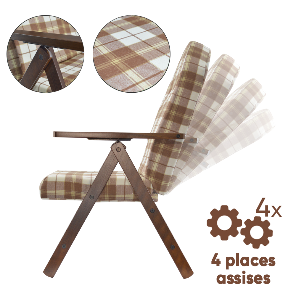 AMALFI Fauteuil en Bois MASLEGNO Fauteuil inclinable Coussin Rembourré 108x65x60