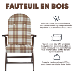 AMALFI Fauteuil en Bois MASLEGNO Fauteuil inclinable Coussin Rembourré 108x65x60