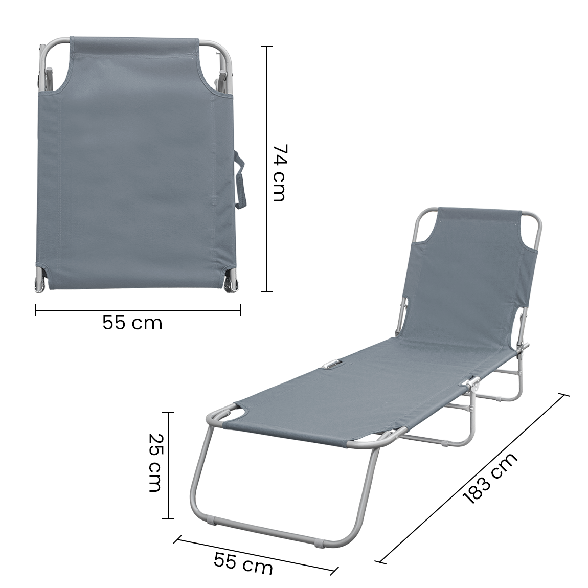 2 pièces chaises longues pliantes en acier 2309 dossier inclinable 4 Positions