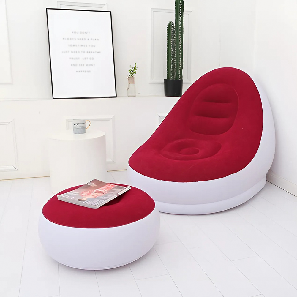 Fauteuil gonflable avec repose-pieds, canapé moderne en tissu velouté portable