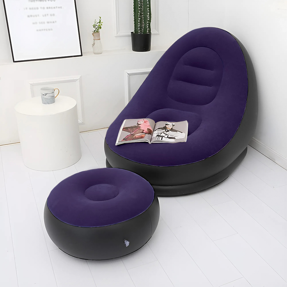 Fauteuil gonflable avec repose-pieds, canapé moderne en tissu velouté portable