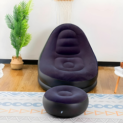 Fauteuil gonflable avec repose-pieds, canapé moderne en tissu velouté portable
