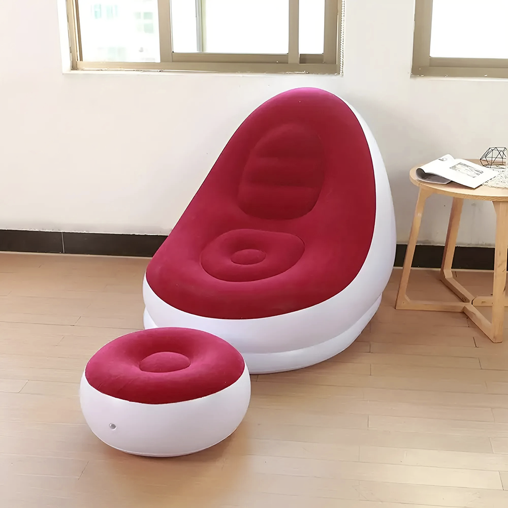 Fauteuil gonflable avec repose-pieds, canapé moderne en tissu velouté portable
