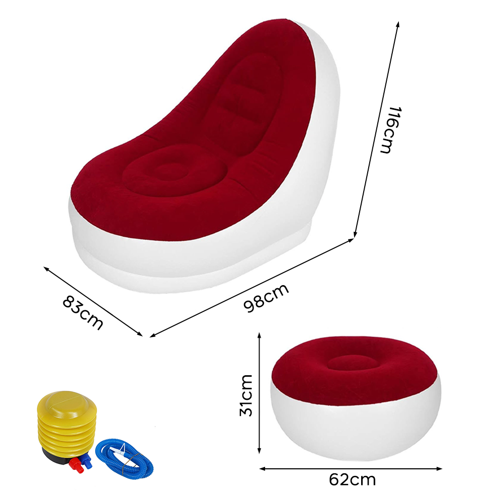 Fauteuil gonflable avec repose-pieds, canapé moderne en tissu velouté portable