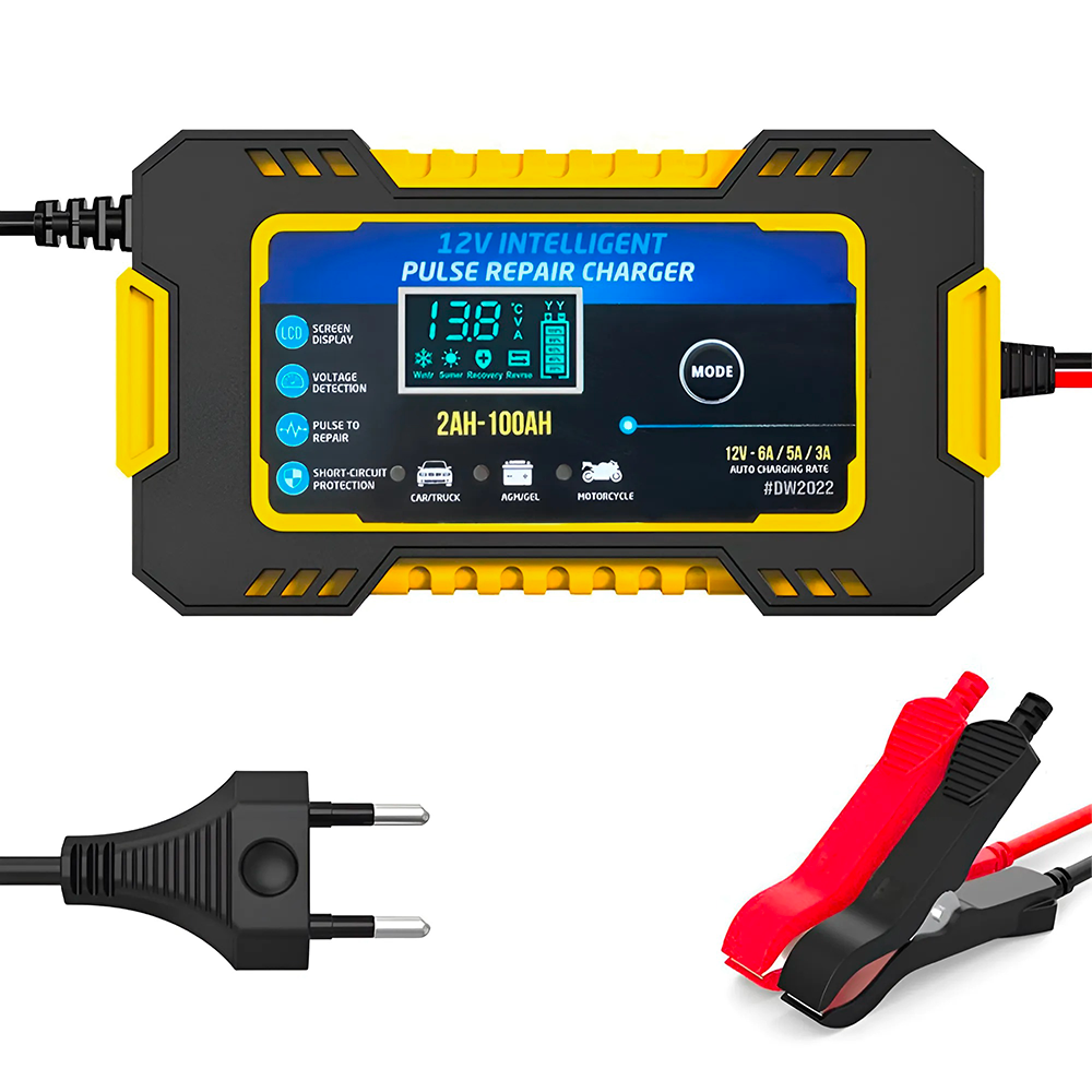 Chargeur Batterie Voiture et Moto Charge Intelligente 12V 6A Câbles et Écran LCD