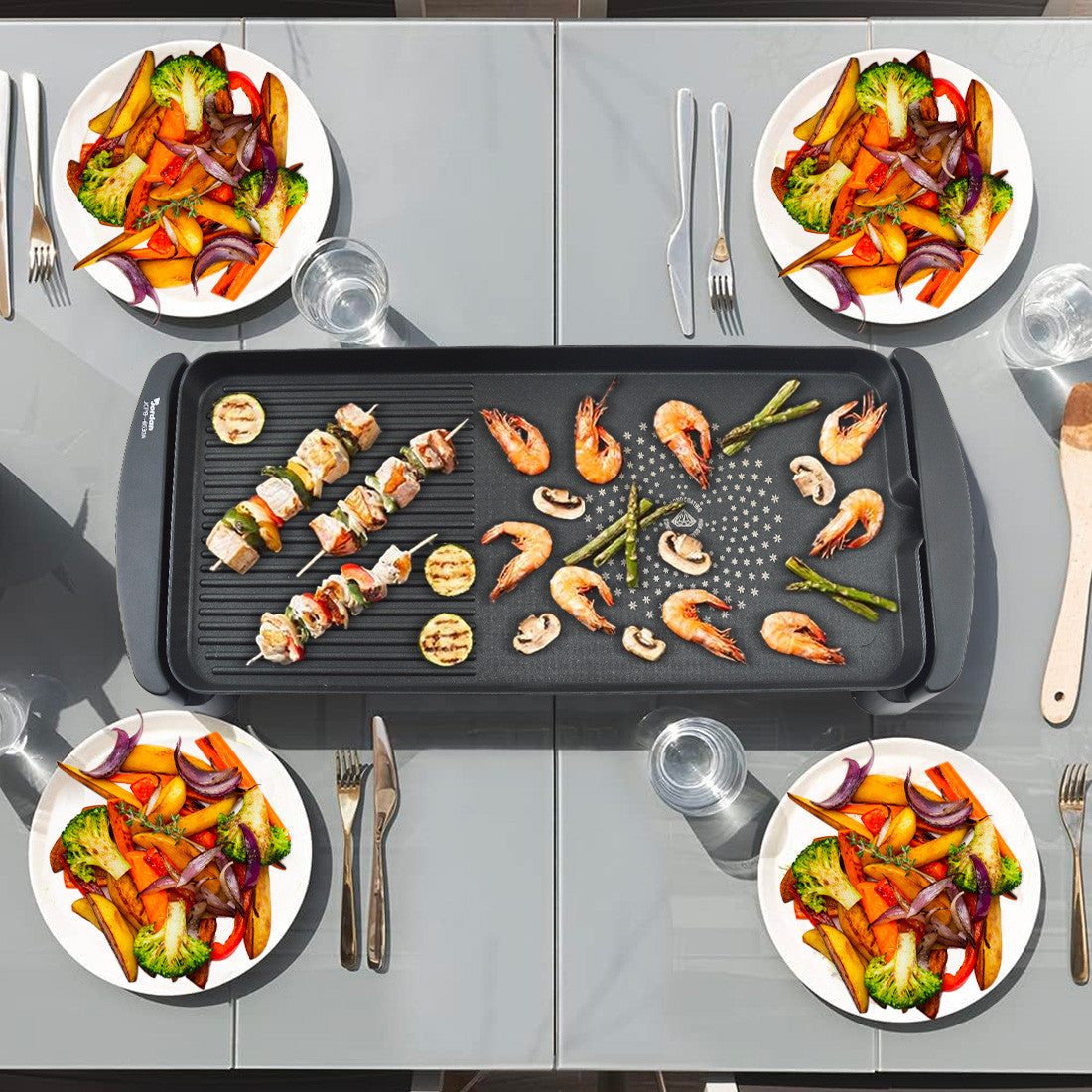 Plaque Électrique en Aluminium Antiadhésive Grill 2200W Extra Large 65.5x29cm