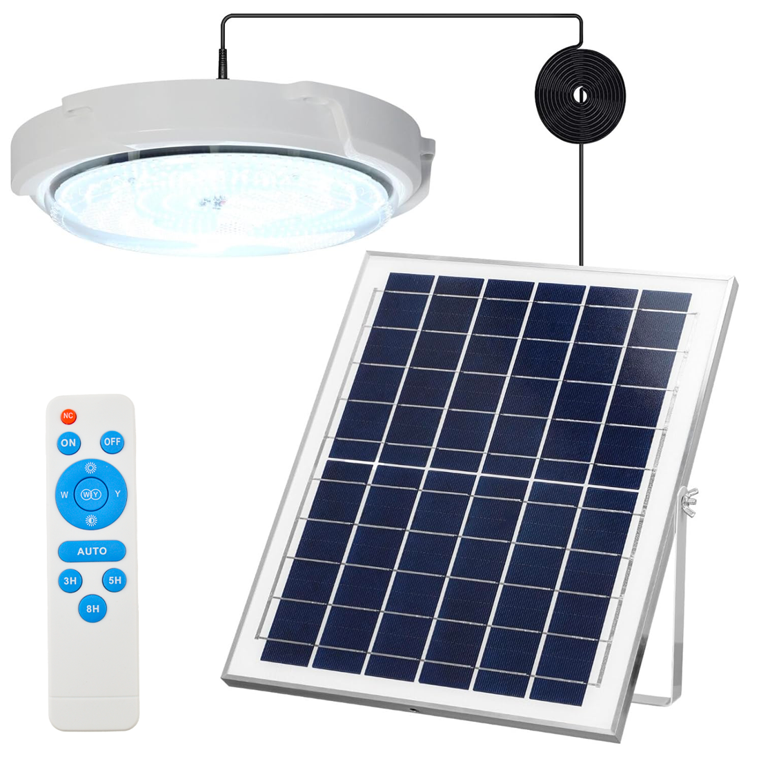 Plafonnier LED 200W 8000mAh IP54 avec Panneau Solaire 6V et Télécommande