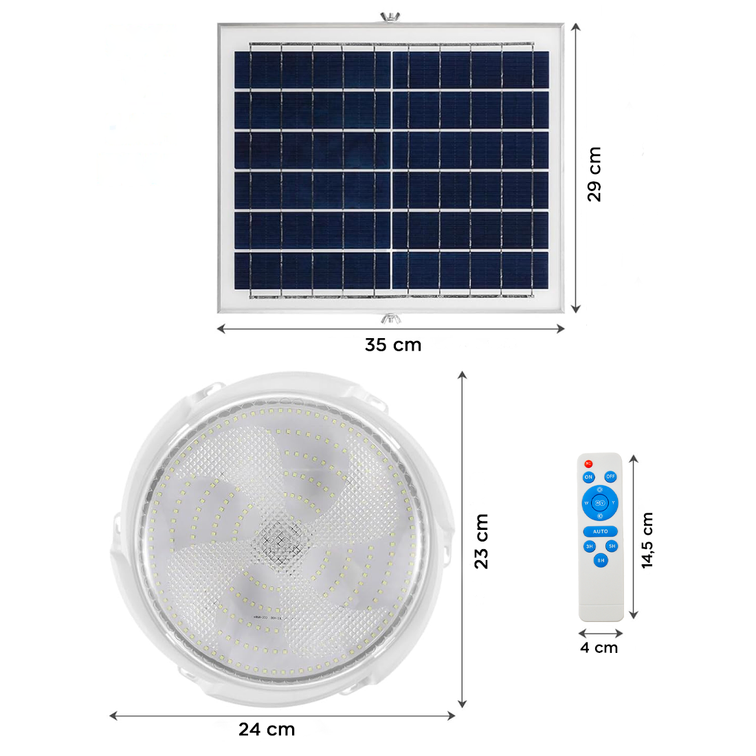 Plafonnier LED 200W 8000mAh IP54 avec Panneau Solaire 6V et Télécommande
