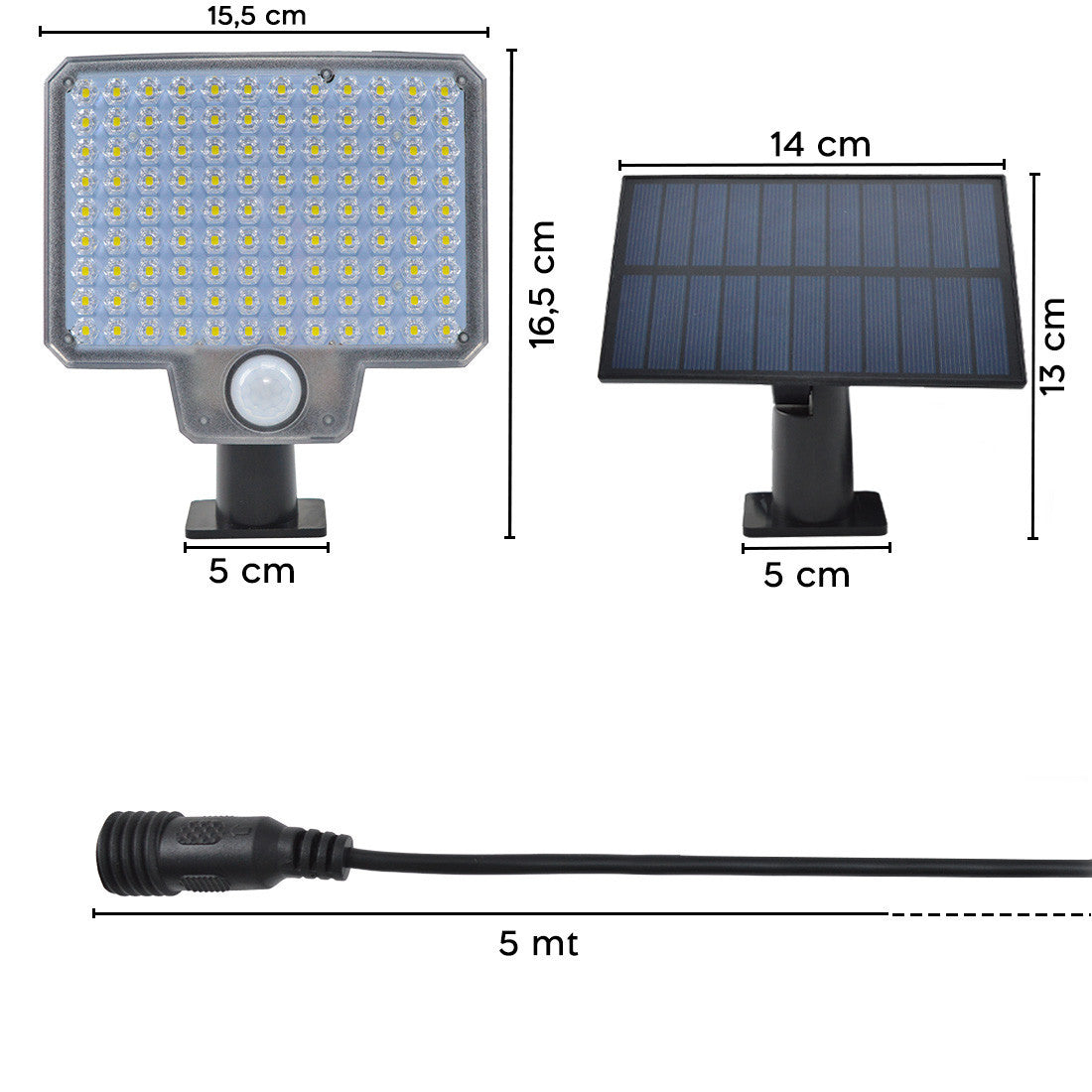 Projecteur LED mural avec panneau solaire IP6, capteur mouvement et télécommande