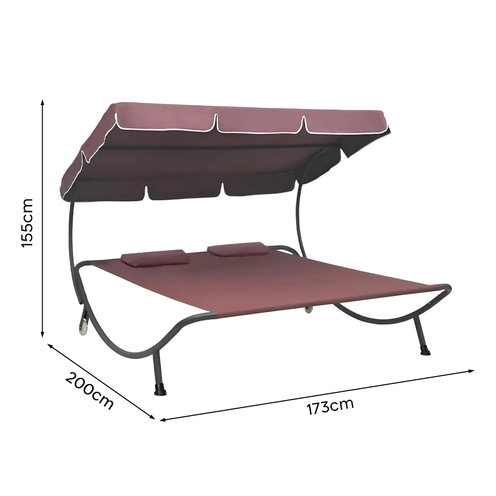 Transat Double Extérieur PARADISE avec Pare-Soleil et Coussins 155x173x200