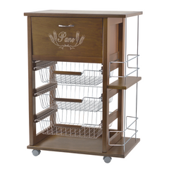 Chariot à pain 3 Tiroirs Porte-bouteilles avec Roulettes MAS018 Noyer 57x38x82