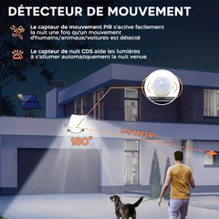 Projecteur LED mural avec panneau solaire IP6, capteur mouvement et télécommande