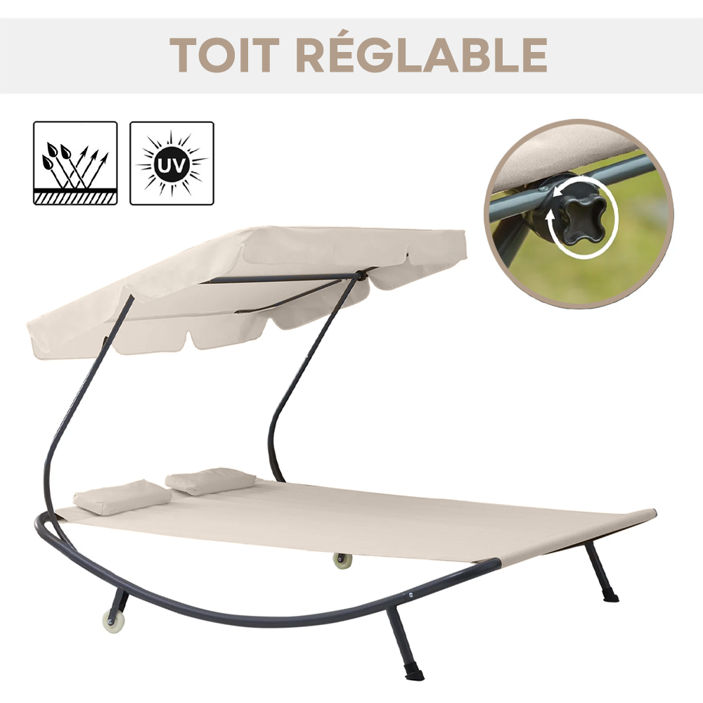 Transat Double Extérieur PARADISE avec Pare-Soleil et Coussins 155x173x200