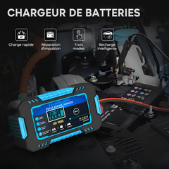 Chargeur Batterie Voiture et Moto Charge Intelligente 12V 6A Câbles et Écran LCD