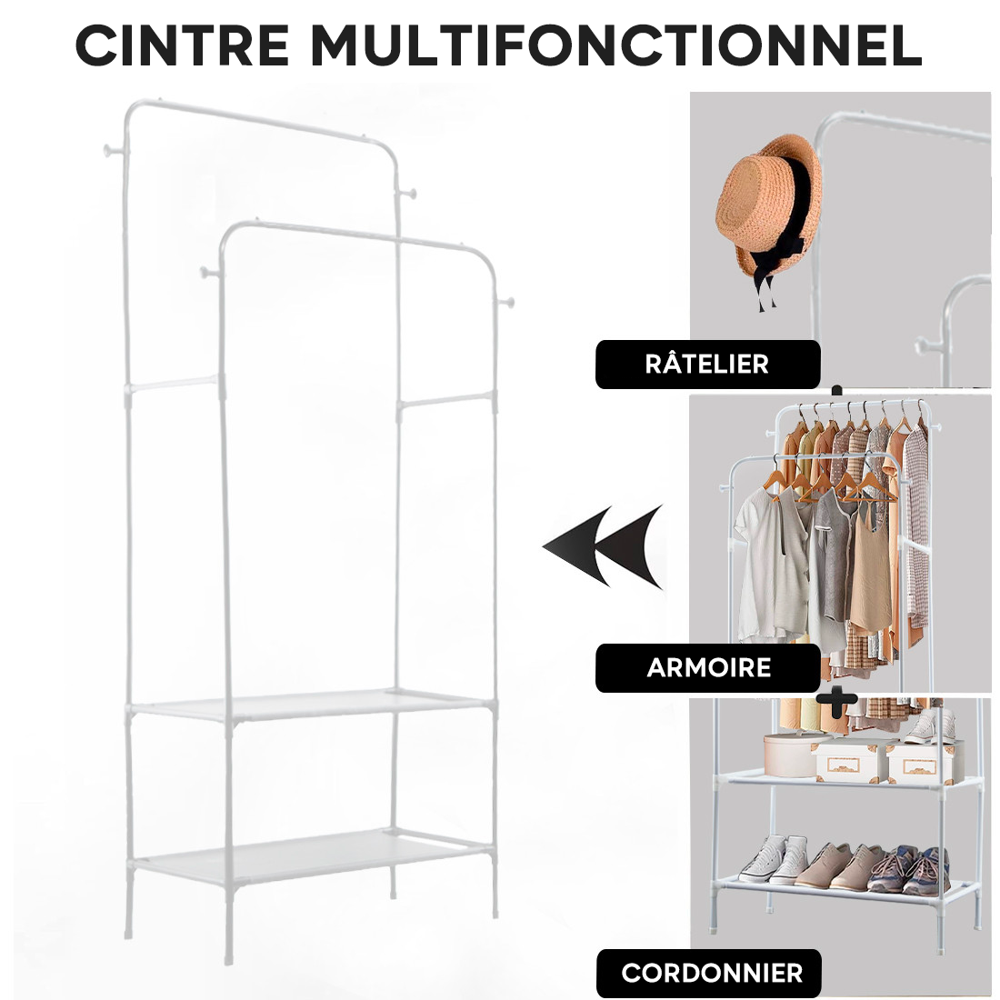 Étagère Multifonction Porte-Manteau et Porte-Manteau en Métal