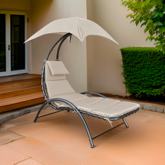 Chaise longue avec parasol BALI Hamac en acier pour extérieur 165x98x180