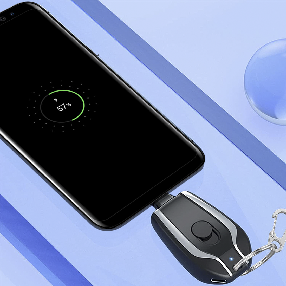 Porte-clés Powerbank 1500mAh Chargeur d'urgence portable Câble USB-C
