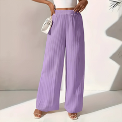 Pantalons longs d'été femme avec jambes larges et plissé texturé à taille haute
