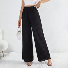 Pantalons longs d'été femme avec jambes larges et plissé texturé à taille haute