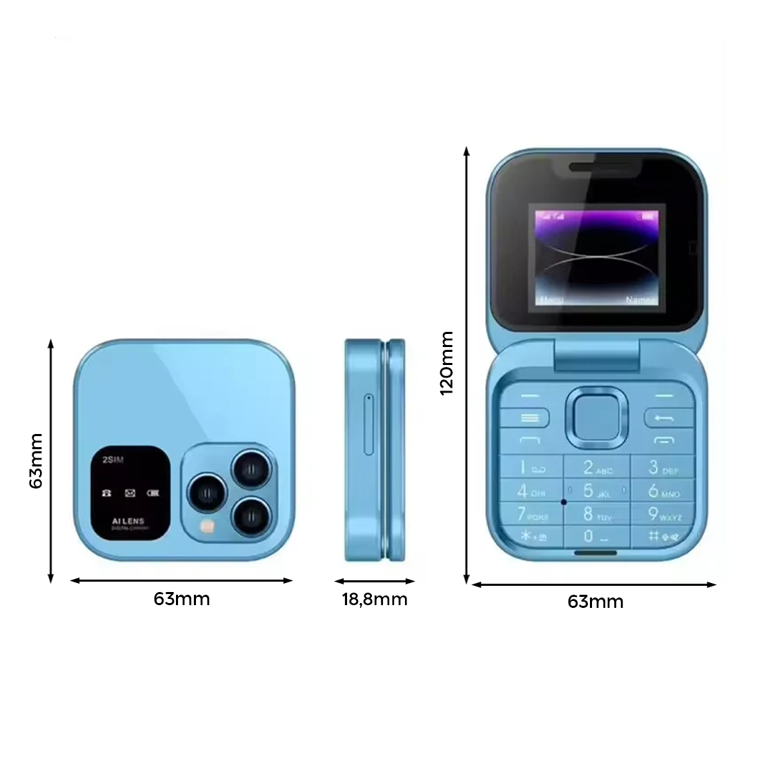 Téléphone de poche pliable 1,77" I16 PRO Double SIM Caméra Bluetooth MP4