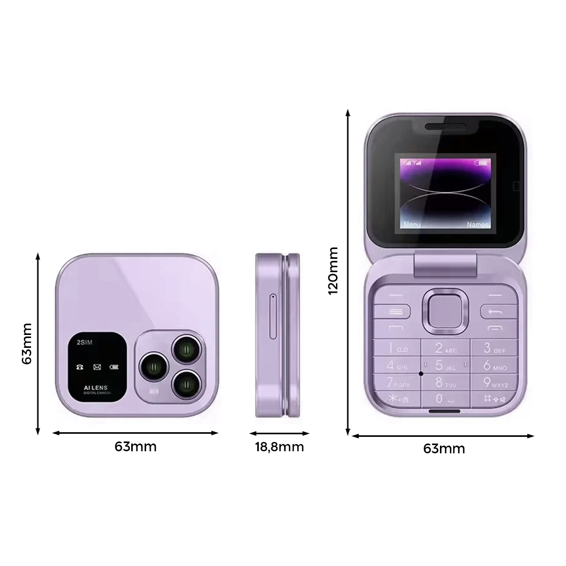 Téléphone de poche pliable 1,77" I16 PRO Double SIM Caméra Bluetooth MP4
