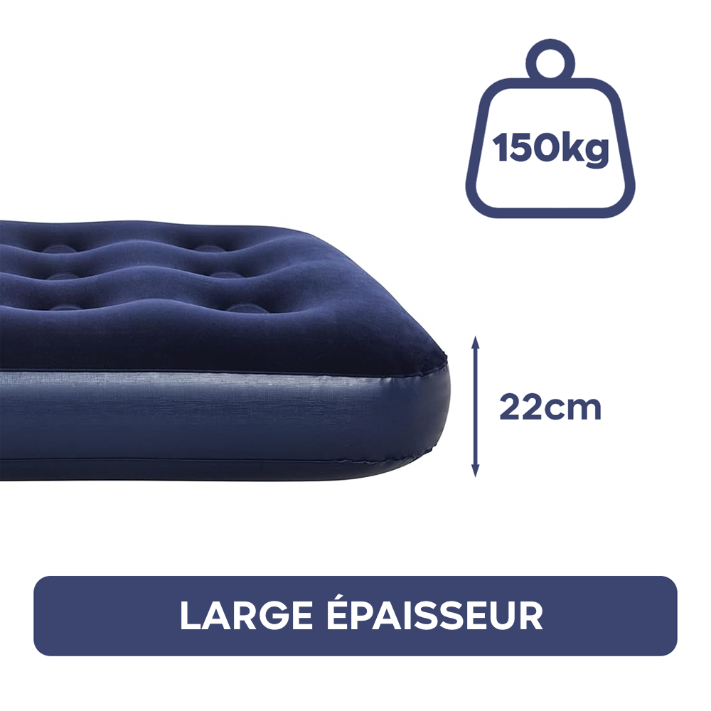 Matelas gonflable individuel pour camping et maison avec effet floqué 185x76cm