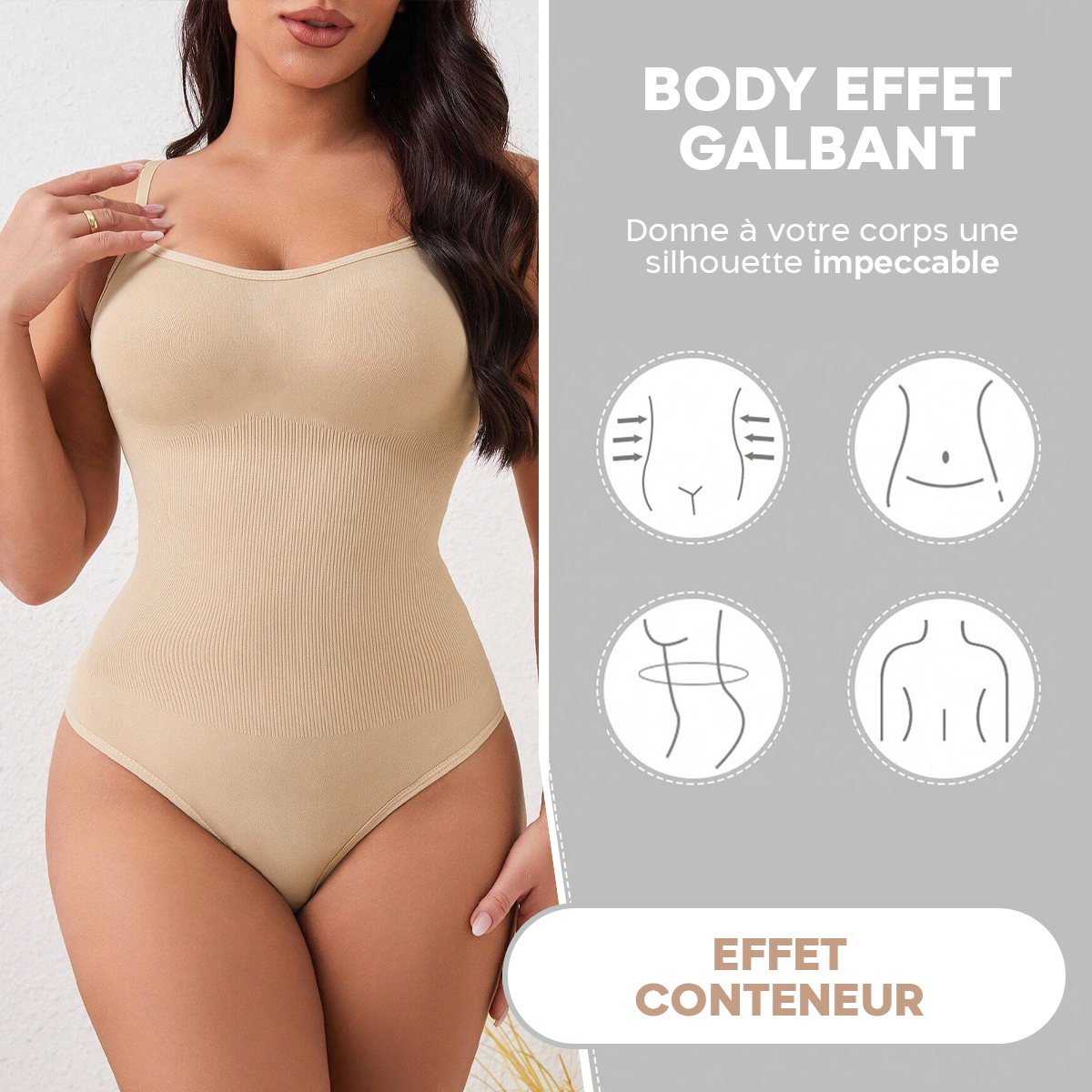 Body gainant sans manches pour femme à bretelles réglables en tissu élastique