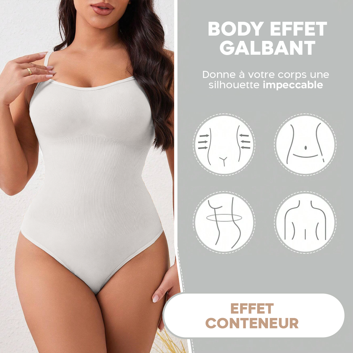 Body gainant sans manches pour femme à bretelles réglables en tissu élastique