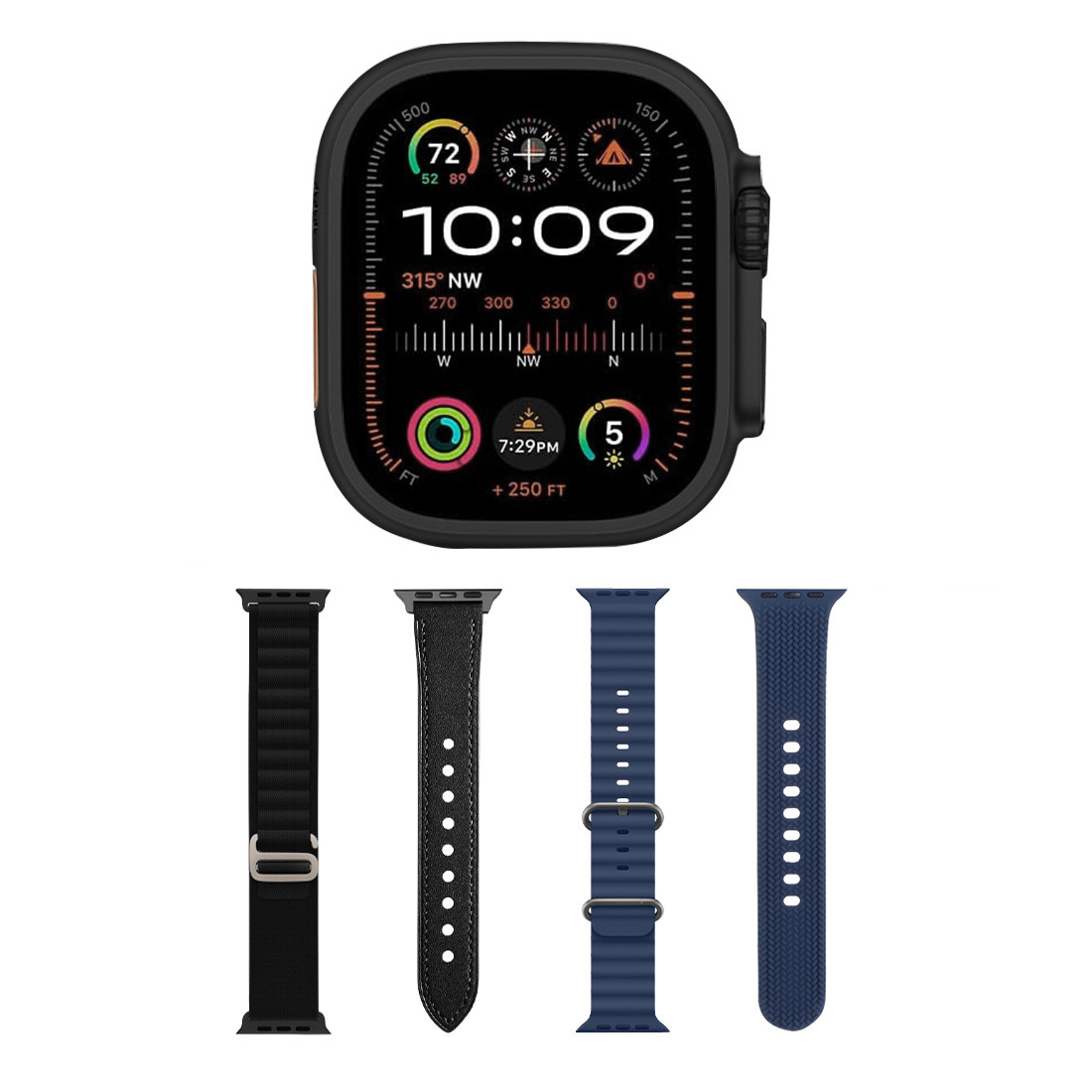 Smartwatch Ultra 49mm 4 Bracelets d'appels et d'applications iOS et Android 4en1