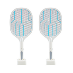 2 Raquettes Électriques Moustiques Base Rechargeable USB et Lumière LED de 3000V
