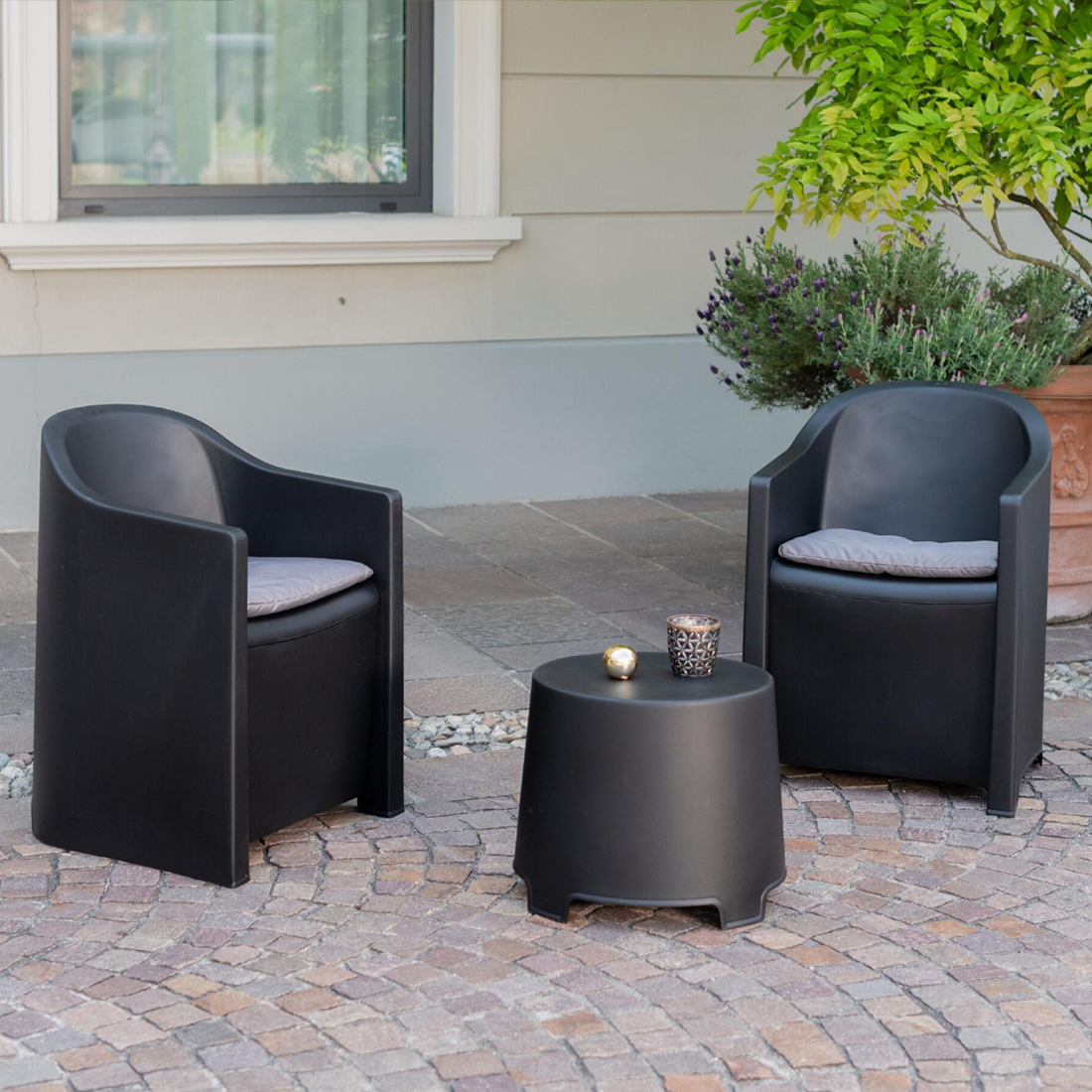 Set Giardino LUNA Salon Jardin Extérieur 2 Fauteuils Table Basse Outdoor Coussin