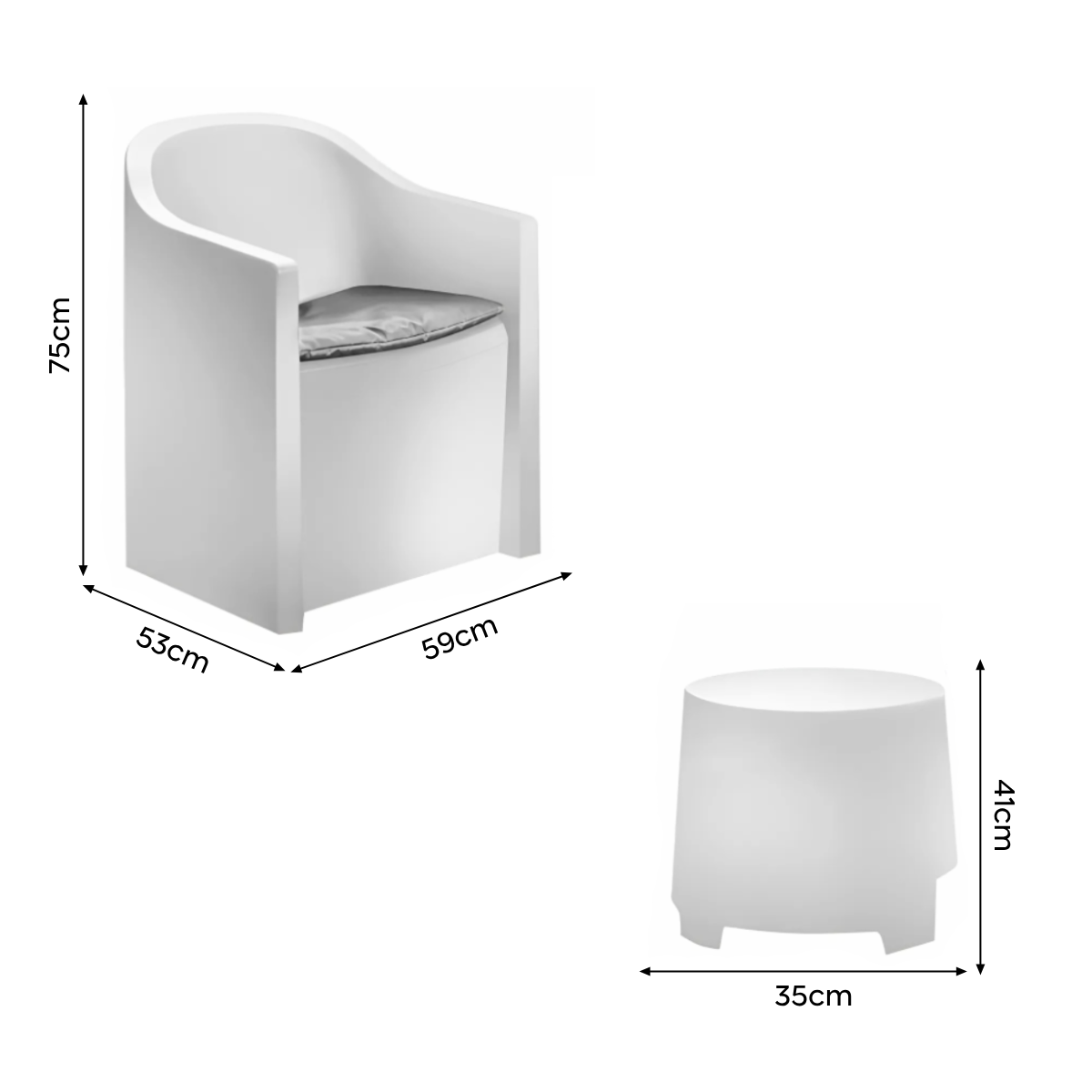 Set Giardino LUNA Salon Jardin Extérieur 2 Fauteuils Table Basse Outdoor Coussin