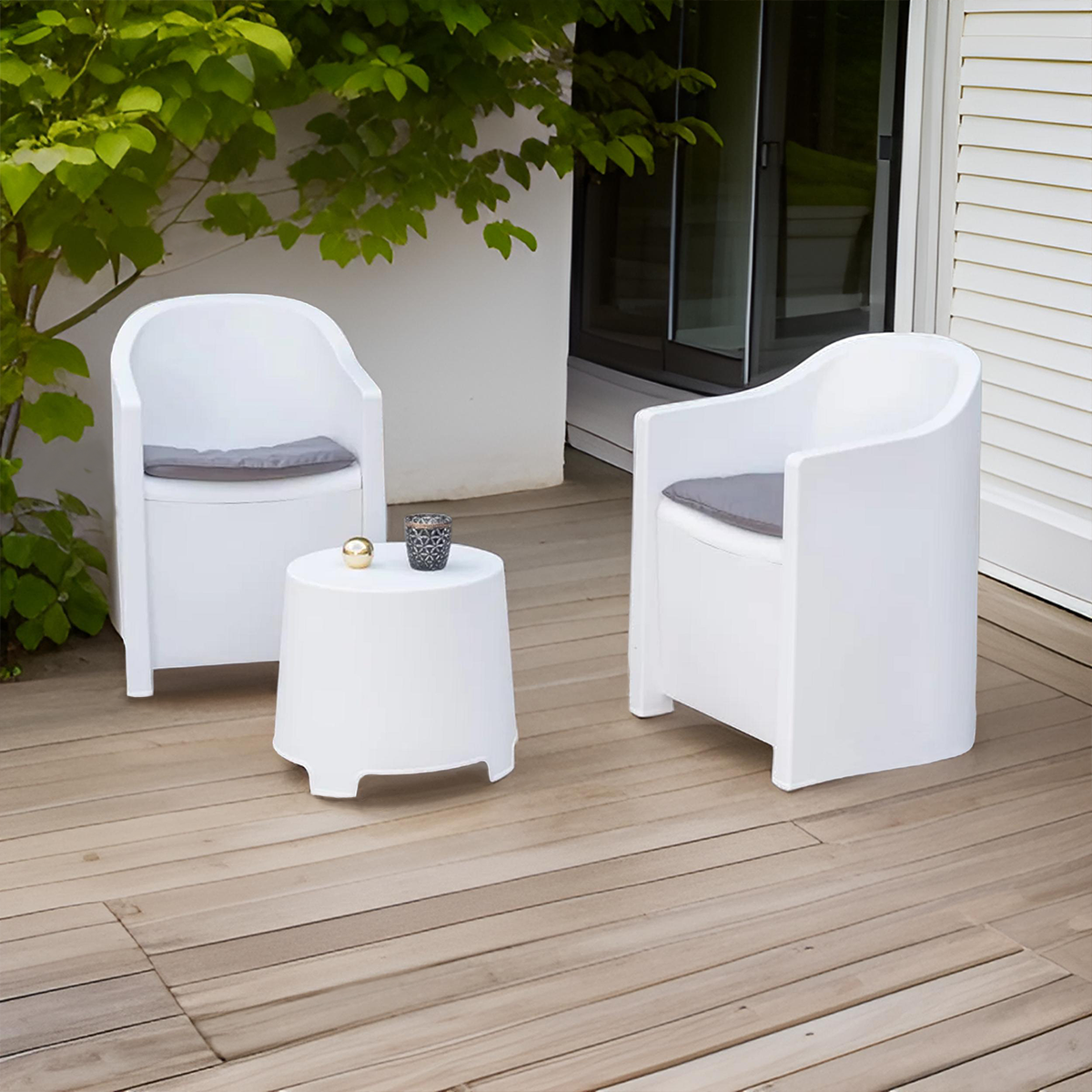 Set Giardino LUNA Salon Jardin Extérieur 2 Fauteuils Table Basse Outdoor Coussin