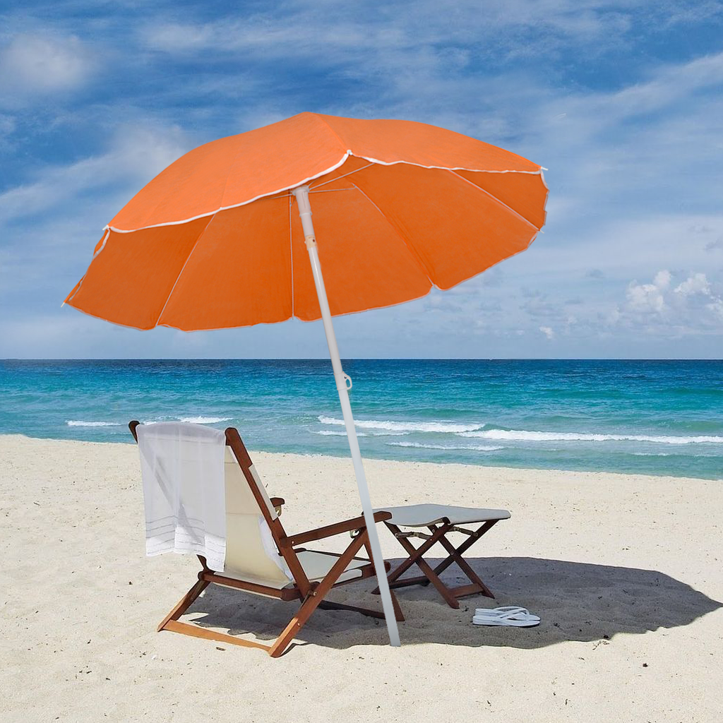 Parasol de plage inclinable antivent avec 8 baleines, mât en aluminium de 180 cm