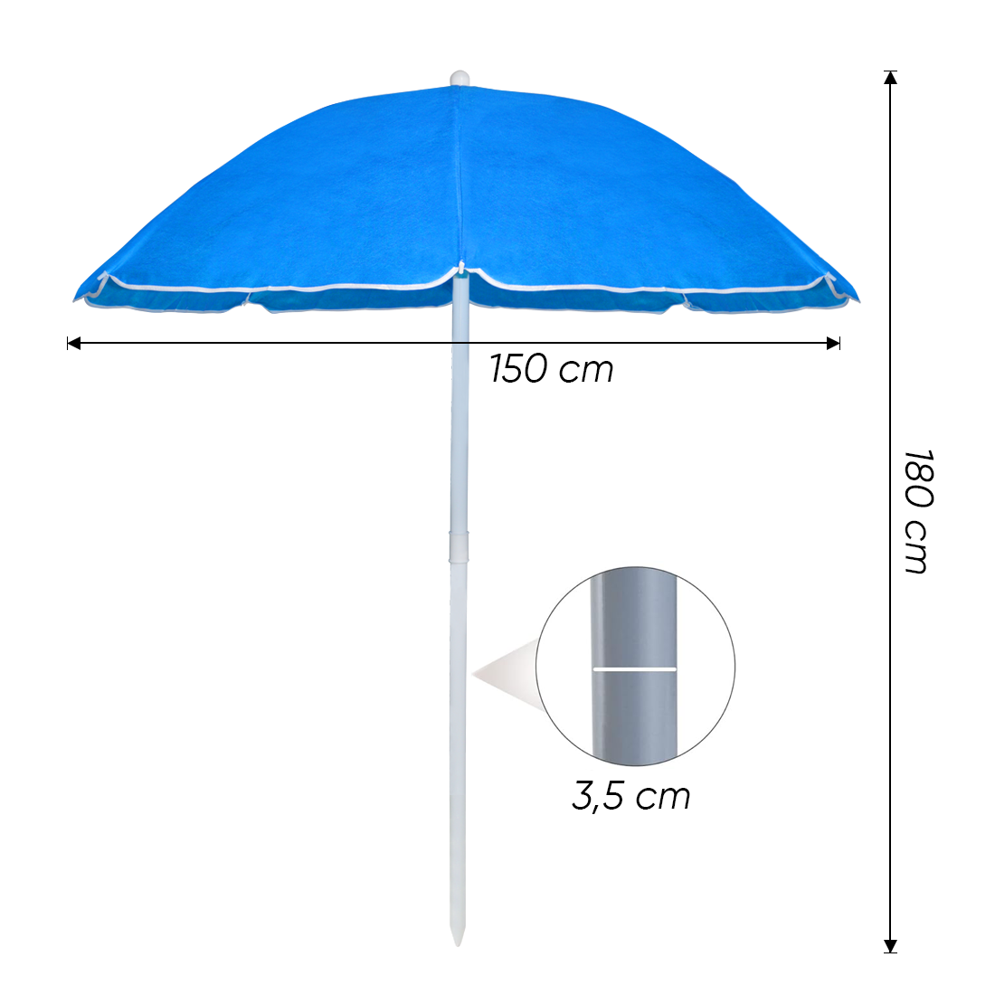 Parasol de plage inclinable antivent avec 8 baleines, mât en aluminium de 180 cm
