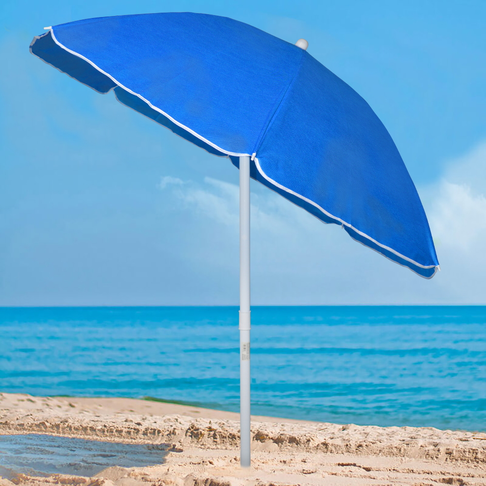 Parasol de plage inclinable antivent avec 8 baleines, mât en aluminium de 180 cm