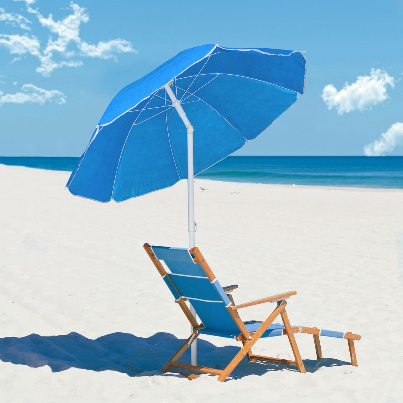 Parasol de plage inclinable antivent avec 8 baleines, mât en aluminium de 180 cm