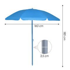 Parasol de Plage TNT Palinuro H185cm Inclinable 8 Bâtons Poteau en Aluminium