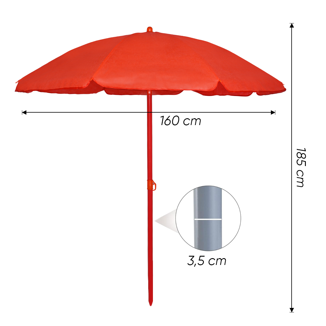 Parasol de Plage TNT Palinuro H185cm Inclinable 8 Bâtons Poteau en Aluminium